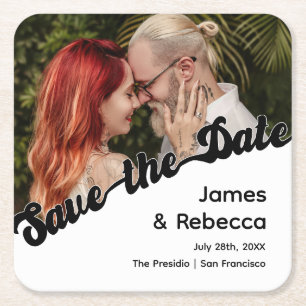 Porta-copo De Papel Quadrado Texto e Fotografia Quirky Minialista De Boho Retro