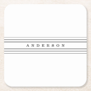 Porta-copo De Papel Quadrado Texto personalizado e faixas modernas Preto e br