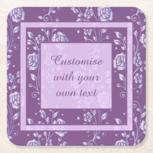 Porta-copo De Papel Quadrado Texto Personalizado Floral bonito Roxo e Lilac