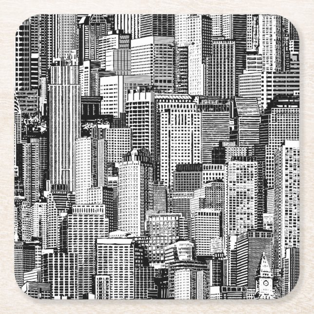 Porta-copo De Papel Quadrado Textura Isométrica de Cidade do Skyscraper (Frente)