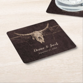 Porta-copo De Papel Quadrado Textura Rustic Western Bull Skull Wedture Country