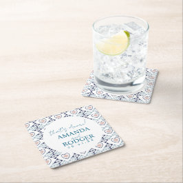 Porta-copo De Papel Quadrado That’s Amore Italian Tiles and Hearts