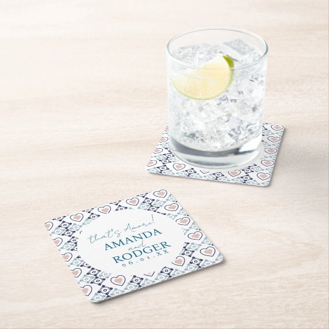 Porta-copo De Papel Quadrado That’s Amore Italian Tiles and Hearts (Insitu)