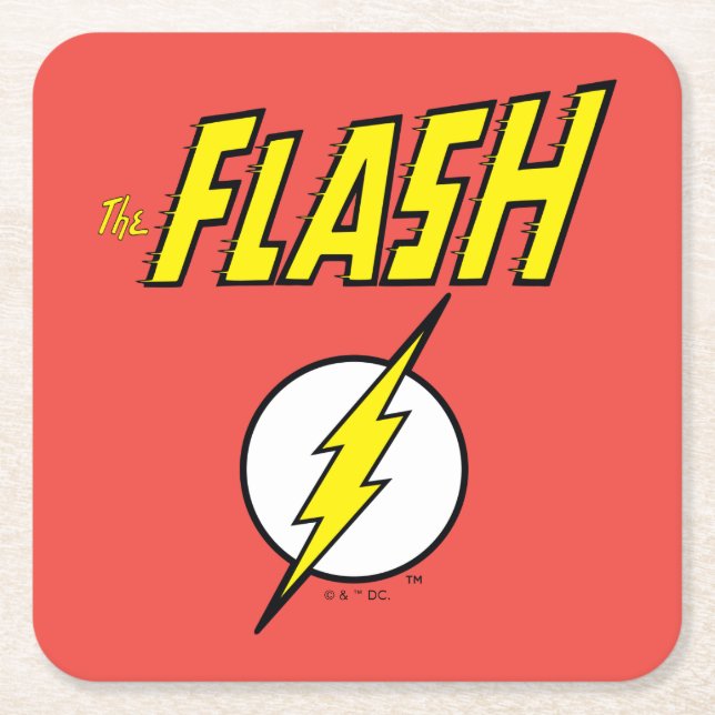 Porta-copo De Papel Quadrado The Flash Name & Lightning Bolt Logo (Frente)