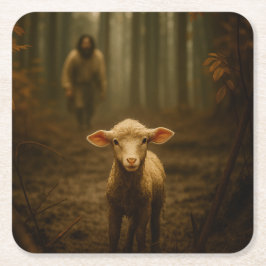 Porta-copo De Papel Quadrado The Good Shepherd and the Lost Lamb – Jesus & Lamb