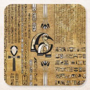 Porta-copo De Papel Quadrado Thoth - Deus egípcio de Djihuty - Dourado e Pérola