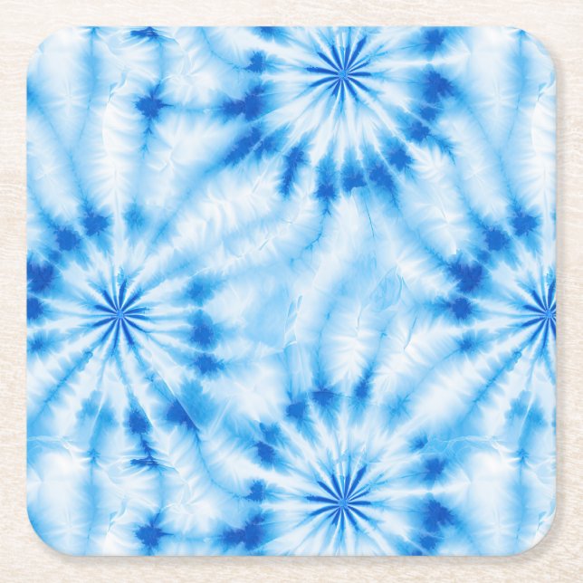 Porta-copo De Papel Quadrado Tie Dye Azul Branco (Frente)