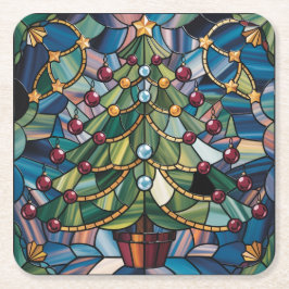 Porta-copo De Papel Quadrado Tiffany-Style Stained Glass Christmas Tree