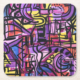 Porta-copo De Papel Quadrado Tigela de Soco-Arte Abstrata Ousada Colorida Pinta