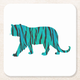Porta-copo De Papel Quadrado Tiger Black and Teal Silhouettes