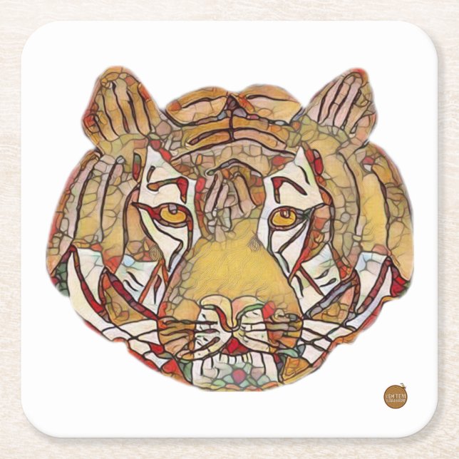 Porta-copo De Papel Quadrado Tiger's Face Square Paper Coaster (Frente)