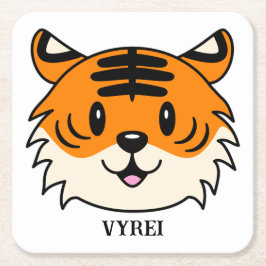 Porta-copo De Papel Quadrado Tigre de Cartoon Sorridente