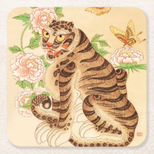 Porta-copo De Papel Quadrado Tigre Listrado Coreano Minhwa Vintage