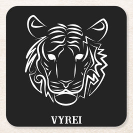 Porta-copo De Papel Quadrado Tigre Tribal Preto e Branco