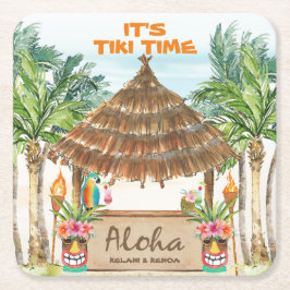 Porta-copo De Papel Quadrado Tiki Luau | Praia Tropical Aloha