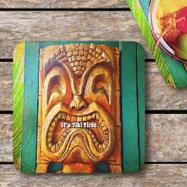 Porta-copo De Papel Quadrado Tiki Time Vintage Hawaii Tropical Fierk Wood Face