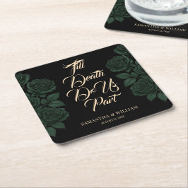 Porta-copo De Papel Quadrado Till Death Do Us Part Green Rose Gothic Wedding