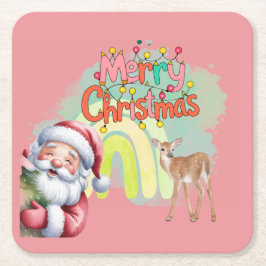 Porta-copo De Papel Quadrado Tipografia Feliz Natal e Luzes & Veados