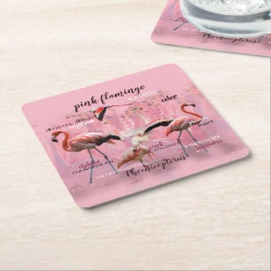 Porta-copo De Papel Quadrado Tipografia Flamingo Rosa Personalizado