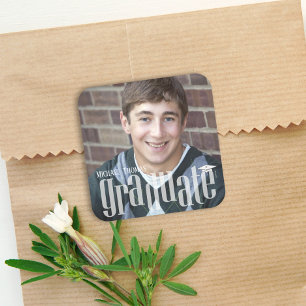 Porta-copo De Papel Quadrado Tipografia Moderna Minimalista da Foto de Graduaçã