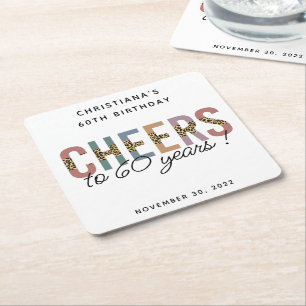Porta-copo De Papel Quadrado Tipografia Personalizada Moderna 60º Aniversário d