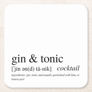 Porta-copo De Papel Quadrado Tipografia Preta de Cotação Moderna Gin e Tonic