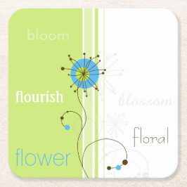 Porta-copo De Papel Quadrado Tipografia Verde Flor Moderna Simples