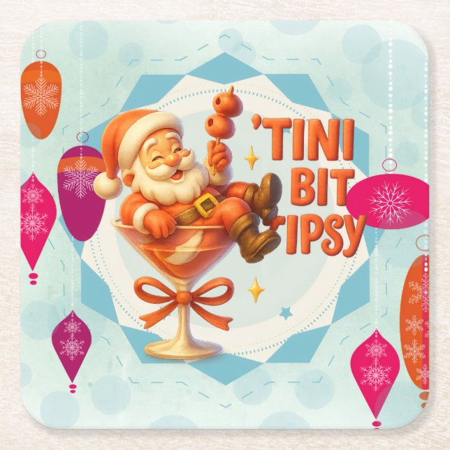 Porta-copo De Papel Quadrado tipsy santa  (Frente)