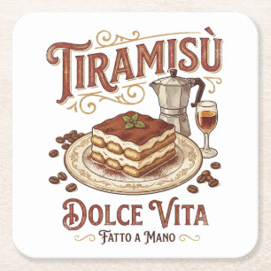 Porta-copo De Papel Quadrado Tiramisu Dolce Vita Sobremesa Italiana