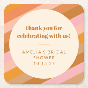 Porta-copo De Papel Quadrado Tiras do pôr do sol rosa retrô para chá de panela 