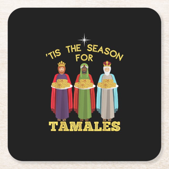 Porta-copo De Papel Quadrado Tis Season For Tamales Funny Mexican Christmas (Frente)