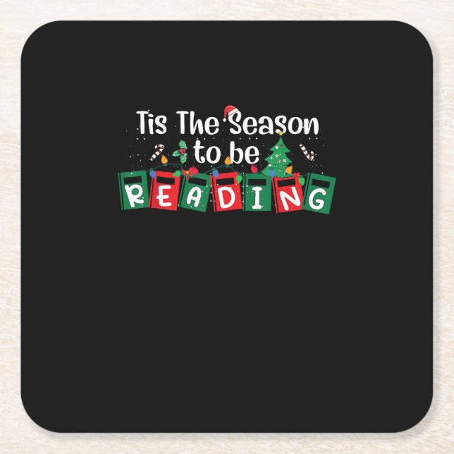 Porta-copo De Papel Quadrado Tis The Season To Reading Christmas Teacher Book (Frente)
