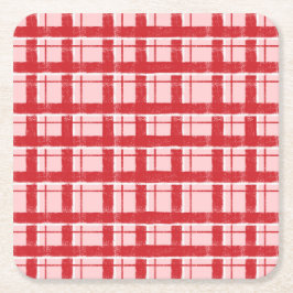 Porta-copo De Papel Quadrado Título Padrão Xadrez Texturizado Rosa e Vermelho