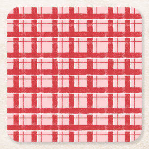 Porta-copo De Papel Quadrado Título Padrão Xadrez Texturizado Rosa e Vermelho