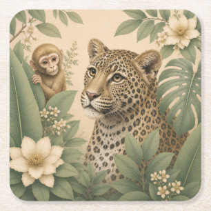 Porta-copo De Papel Quadrado Toalha de Papel de Safári Botânico Leopardo