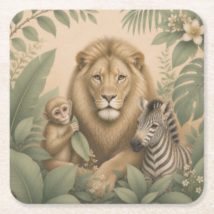 Porta-copo De Papel Quadrado Toalha de Papel Leão Safari Botânico