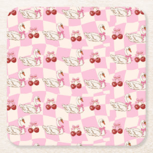 Porta-copo De Papel Quadrado Toalha de Papel Quadrada Cisne Coquette e Cereja