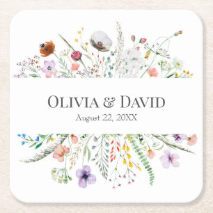 Porta-copo De Papel Quadrado Toalhete Quadrado de Casamento com Prado de Flores
