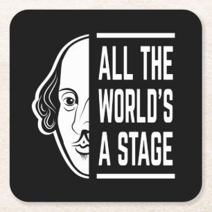 Porta-copo De Papel Quadrado Todo o Mundo é um Palco Citação de Shakespeare The
