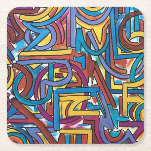 Porta-copo De Papel Quadrado Todos os Caminhos Levam Lá-Arte Abstrata Pintada à