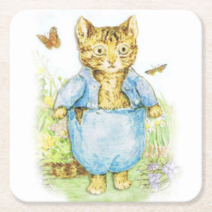 Porta-copo De Papel Quadrado Tom Kitten em seu terno azul por Beatrix Potter