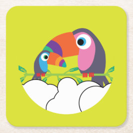 Porta-copo De Papel Quadrado Toque bonito | Toucans de amor | Aves Engraçadas M