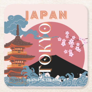 Porta-copo De Papel Quadrado Tóquio Japão Viagem Art, Retro-Viagem Art