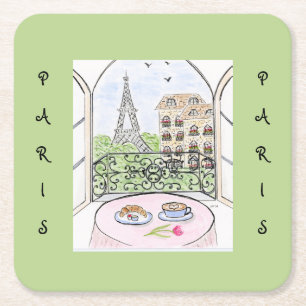 Porta-copo De Papel Quadrado Torre Eiffel de Paris em Aquarela Caprichosa