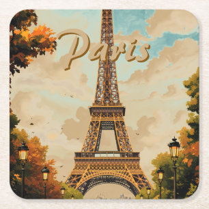 Porta-copo De Papel Quadrado Torre Eiffel Paris Viagem Estilo Vintage Arte Retr