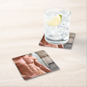 Porta-copo De Papel Quadrado Torso masculino musculoso sem camisa de SlipperyJo