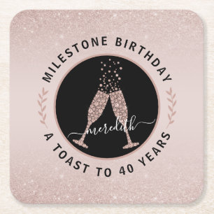 Porta-copo De Papel Quadrado Tosta de champanhe personalizada com aniversário 