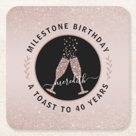 Porta-copo De Papel Quadrado Tosta de champanhe personalizada com aniversário d