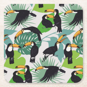 Porta-copo De Papel Quadrado Toucan Bird: Padrão de Folhas de Palma