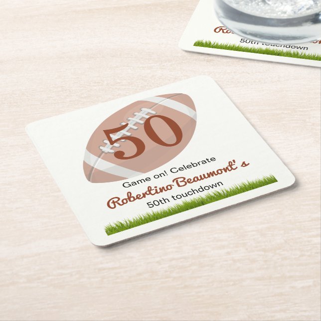 Porta-copo De Papel Quadrado Touchdown 50 Engraçado Futebol 50º aniversário (Inclinado)